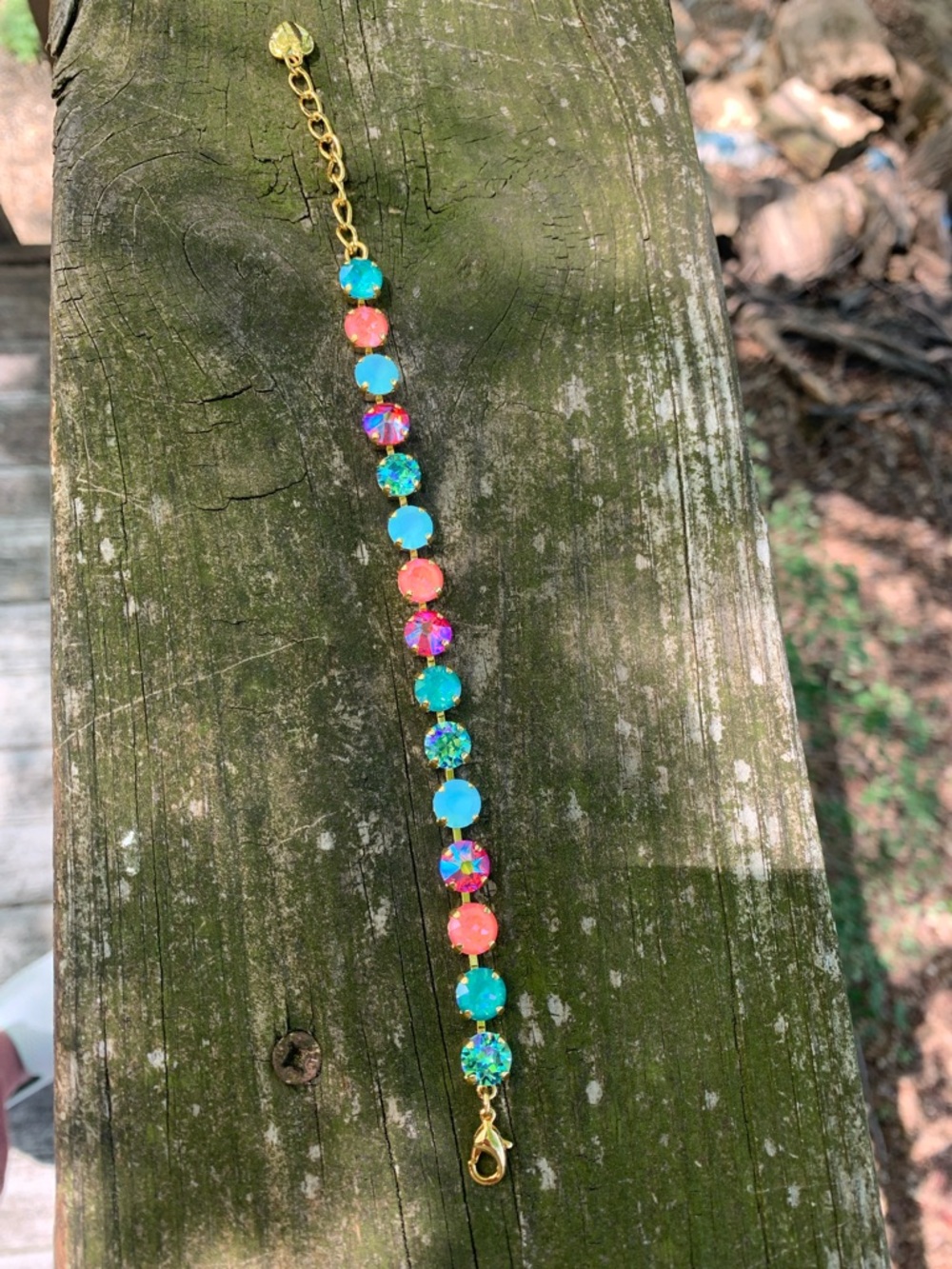 Multicolor Crystal Tennis Bracelet - Gold Setting